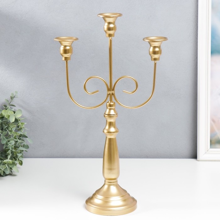 Подсвечник металл на 3 свечи "Канделябр. Завитки" золотой 43х24х11,5 см
