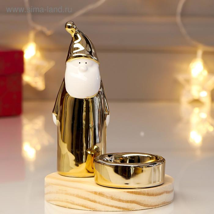 Сувенир керамика, дерево подсвечник Сувенир керамика, дерево подсвечник "Дед Мороз" золото 13,5х10х10 см