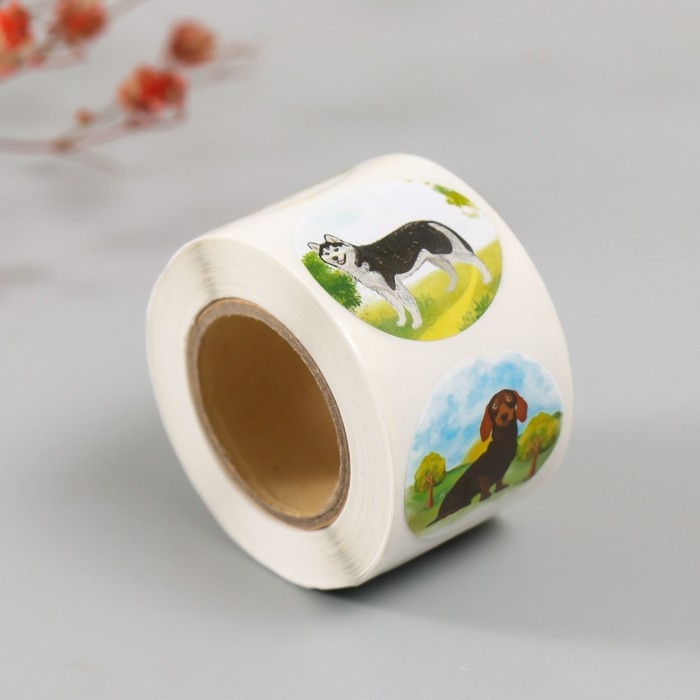 Наклейка бумага Наклейка бумага "Пёсики" d=2,5 см 252 шт в рулоне