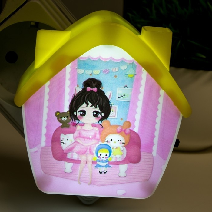 Ночник Ночник "Домик" LED от сети 220В белый бело-зеленый 7х7х7 см, МИКС RISALUX