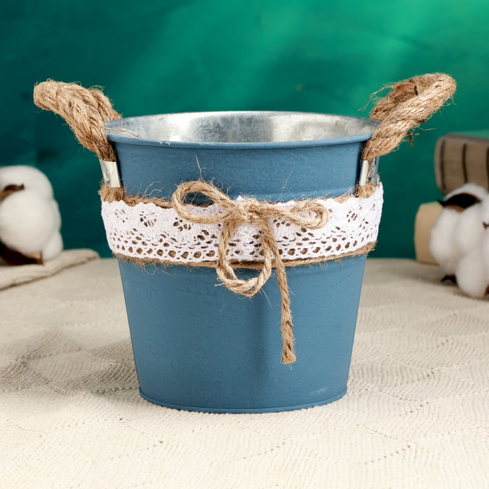 Кашпо  Кашпо "Ведерко Линдберг" синее с ручками, 13х13х12см