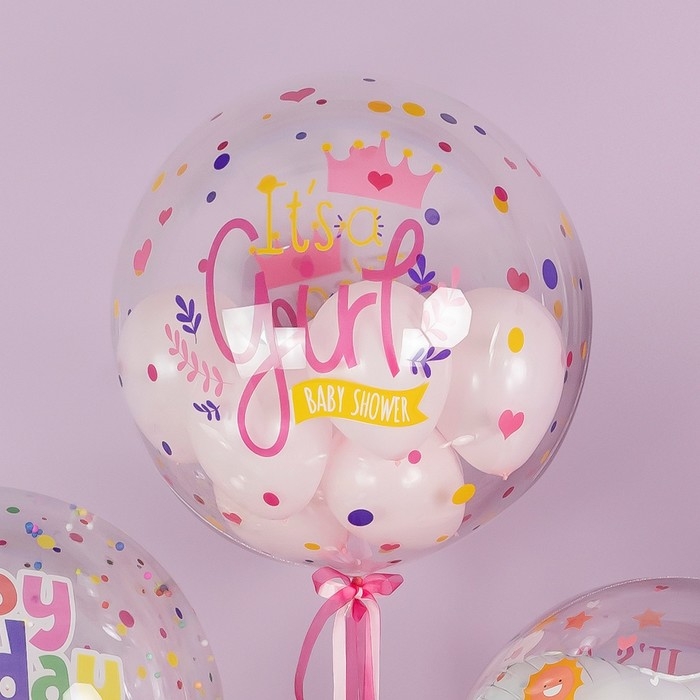 Шар полимерный с клапаном 18 Шар полимерный с клапаном 18" Deco Bubble, «Это девочка», прозрачный, кристалл, 1 шт. в уп.