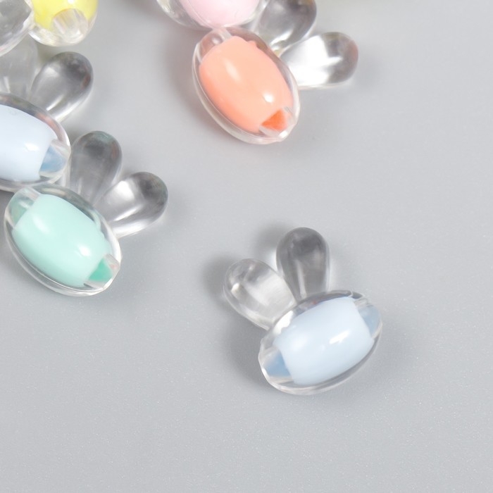 Бусины пластик Бусины пластик "Зайчики - внутренний цвет ассорти" глянец 20 гр 1,2х1,6 см