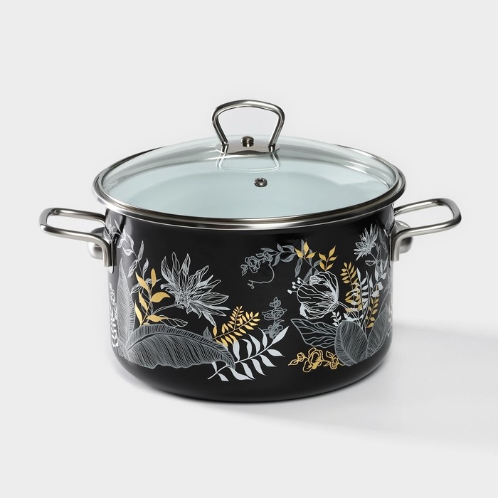 Кастрюля эмалированная Magia, 5,5 л, d=22 см, стеклянная крышка, индукция, чёрный Кастрюля эмалированная Magia, 5,5 л, d=22 см, стеклянная крышка, индукция, чёрный