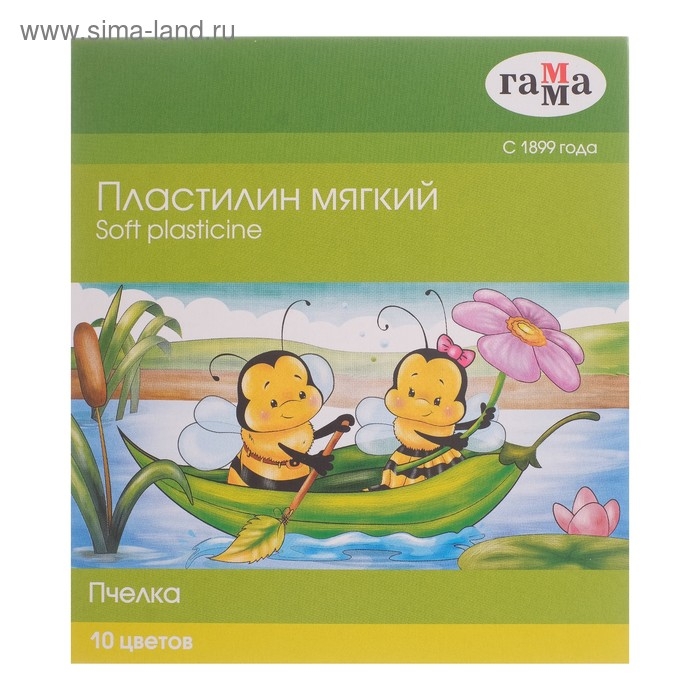 Пластилин мягкий (восковой) 10 цветов 150 г Гамма  Пластилин мягкий (восковой) 10 цветов 150 г Гамма "Пчелка", со стеком, картонная упаковка 280031Н