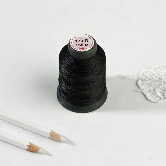 Нитки обувные, 170Л, 150 м, цвет чёрный, цена за 1 штуку Нитки обувные, 170Л, 150 м, цвет чёрный, цена за 1 штуку