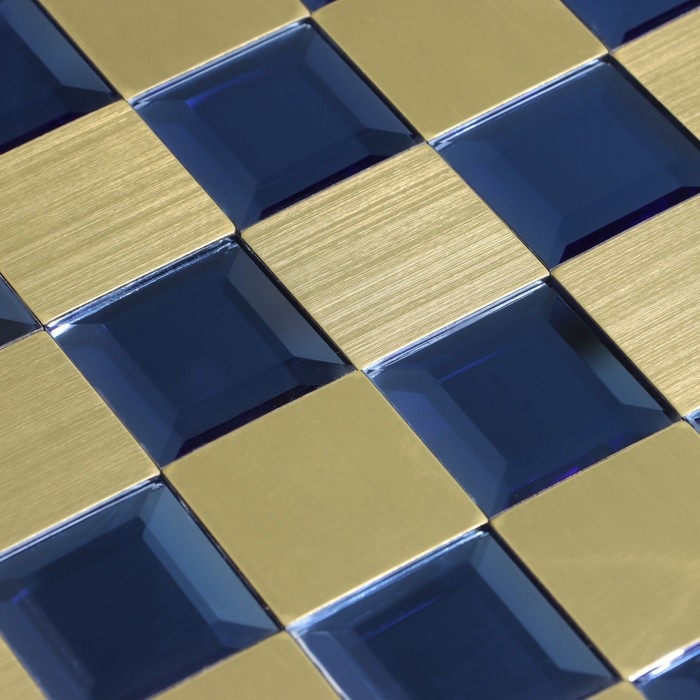 Панель самоклеящаяся 30*30см мозаика клетка сине-золотая Панель самоклеящаяся 30*30см мозаика клетка сине-золотая