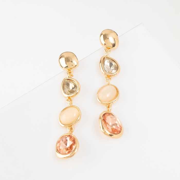 Серьги со стразами «Блум» круги, бежево-коричневый в золоте