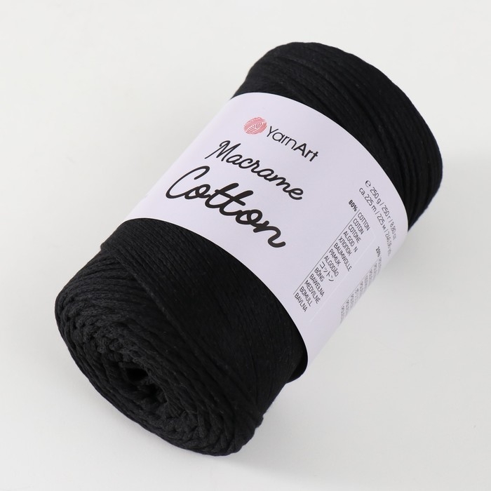Пряжа  Пряжа "Macrame Cotton" 20% полиэстер, 80% хлопок 225м/250гр (750 черный)