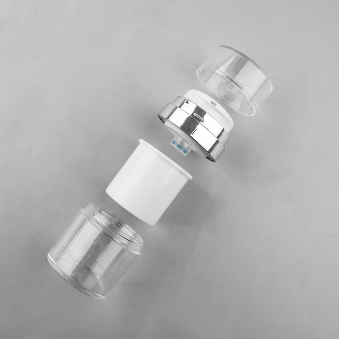 Бутылочка для хранения, с дозатором, 30 мл, цвет белый/серебристый Бутылочка для хранения, с дозатором, 30 мл, цвет белый/серебристый