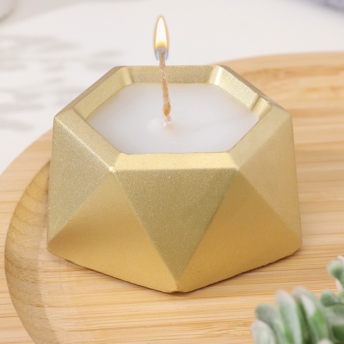 Свеча  Свеча "Шестиугольник. Мрамор" в подсвечнике из гипса малый,7х3,5см,золото