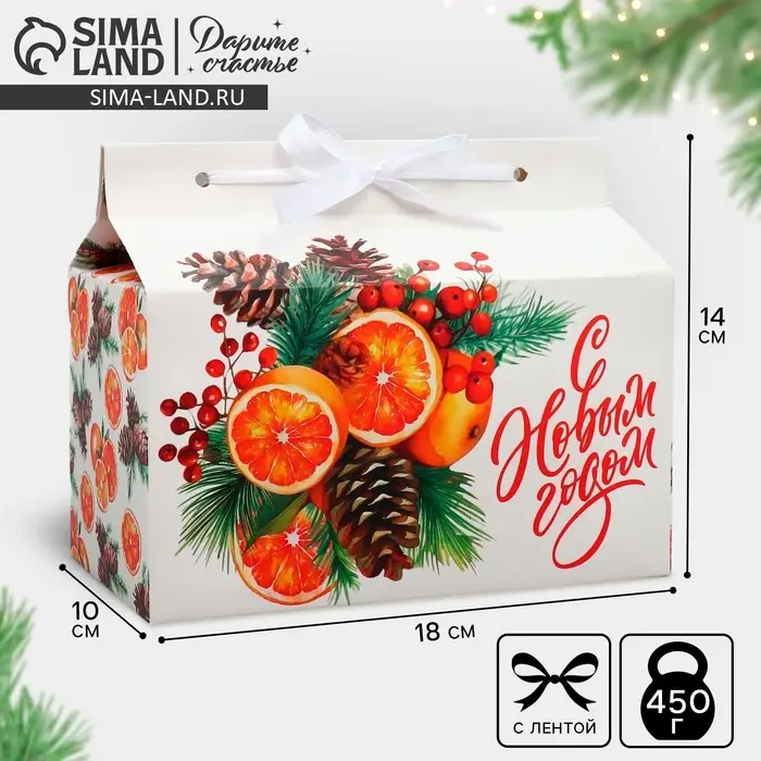 Коробка для сладостей «С Новым годом!», апельсины, 10 х 18 х 14 см Коробка для сладостей «С Новым годом!», апельсины, 10 х 18 х 14 см