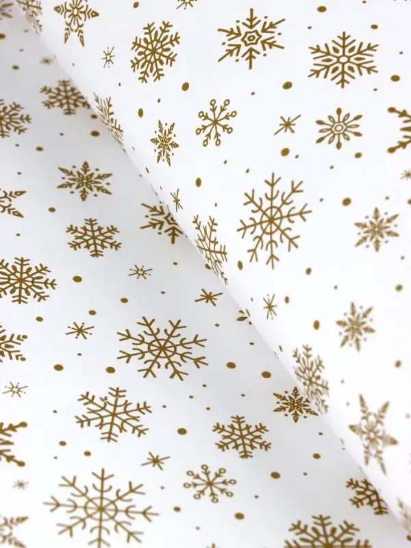 Бумага упаковочная крафт, Бумага упаковочная крафт, "Снежинки", на белом 75гр/м² 0,72 х 10 м