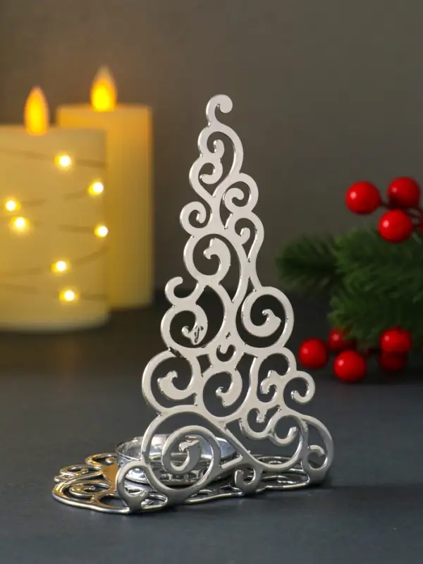 Подсвечник на 1 свечу «Ёлка новогодняя нарядная», металл под хром, 10×7.5×13.5 см