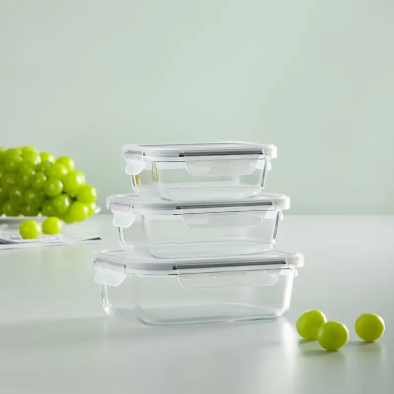 VETTA Набор контейнеров для продуктов на защелках 3пр, 370мл, 600мл, 1000мл, жаропрочное стекло