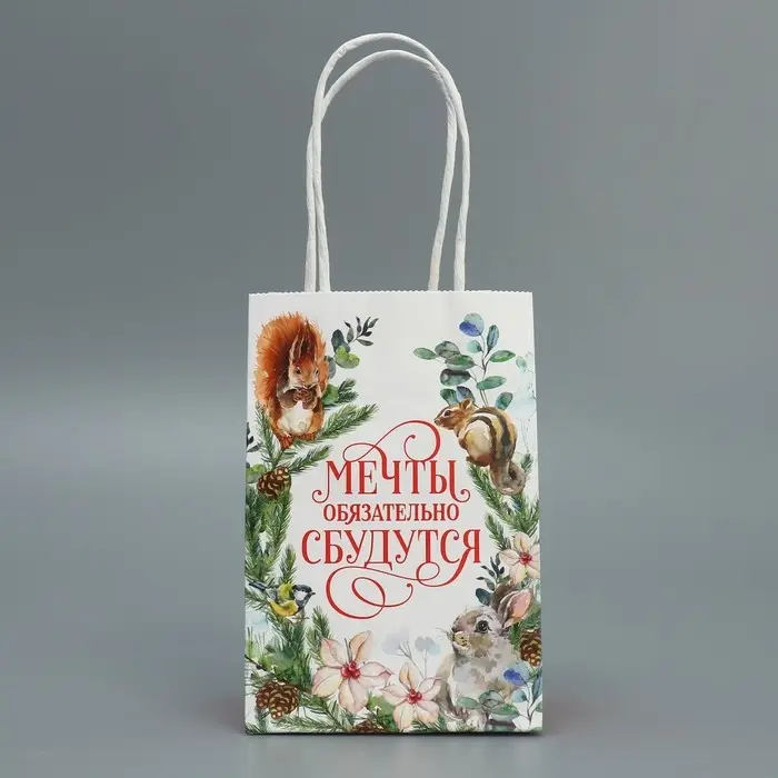 Пакет подарочный новогодний крафтовый «Мечты сбудутся», 15 х 10 х 6 см Пакет подарочный новогодний крафтовый «Мечты сбудутся», 15 х 10 х 6 см