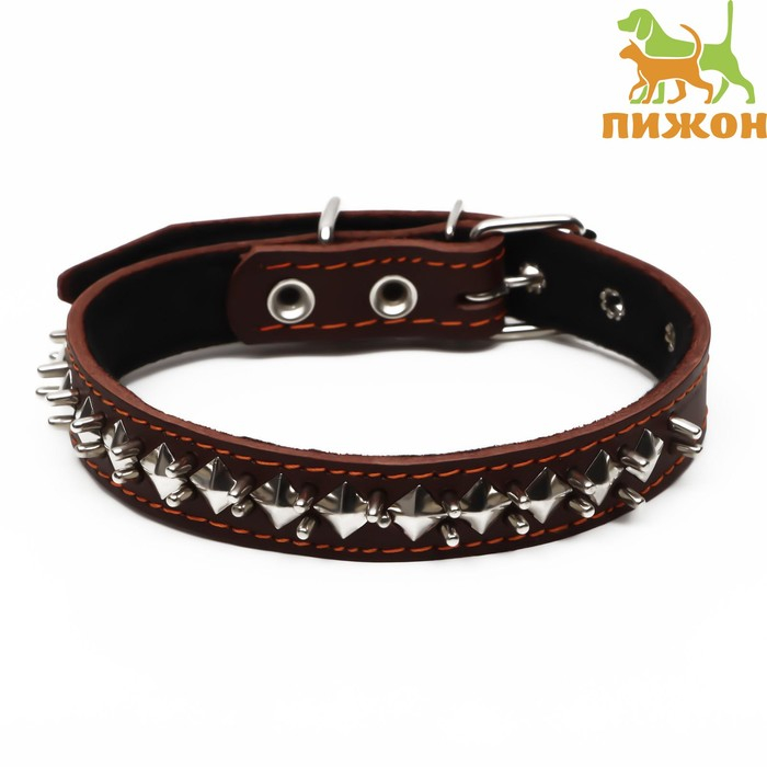 Ошейник кожаный на синтепоне Ошейник кожаный на синтепоне "Ёж", 56 х 2.5 см, ОШ 35-45 см, коричневый