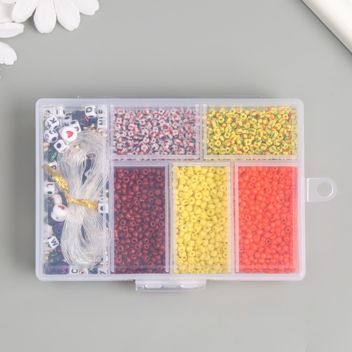 Бисер стекло 8/0 в шкатулке  Бисер стекло 8/0 в шкатулке "Осень" бусины + нить 0,8 мм 5 м 12х8,4х2,2 см