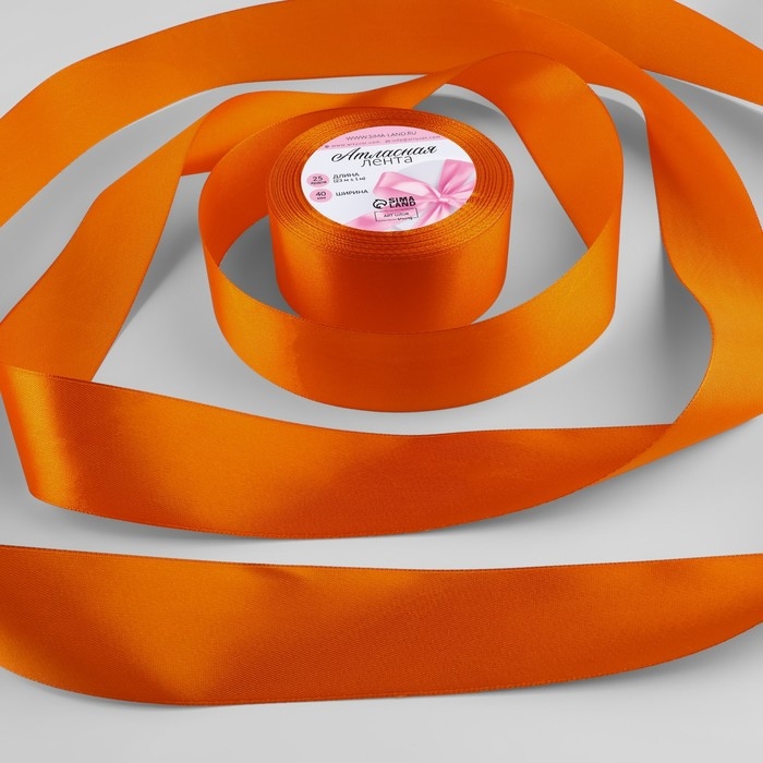 Лента атласная, 40 мм × 23 ± 1 м, цвет мандариновый №164 Лента атласная, 40 мм × 23 ± 1 м, цвет мандариновый №164