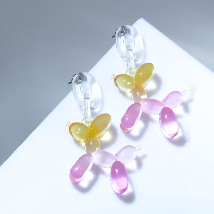 Серьги пластик «Собачка» из воздушного шара, цветные Серьги пластик «Собачка» из воздушного шара, цветные