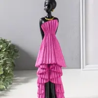 Сувенир полистоун "Девушка в ярко-розовом платье с оборками" чёрный 9х8,5х30,5 см