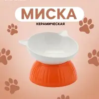 Миска &laquo;Тандем-Кис&raquo;, 200 мл, 14.1&times;12.5&times;5.3 см, подставка 11.9&times;4.8 см, керамика