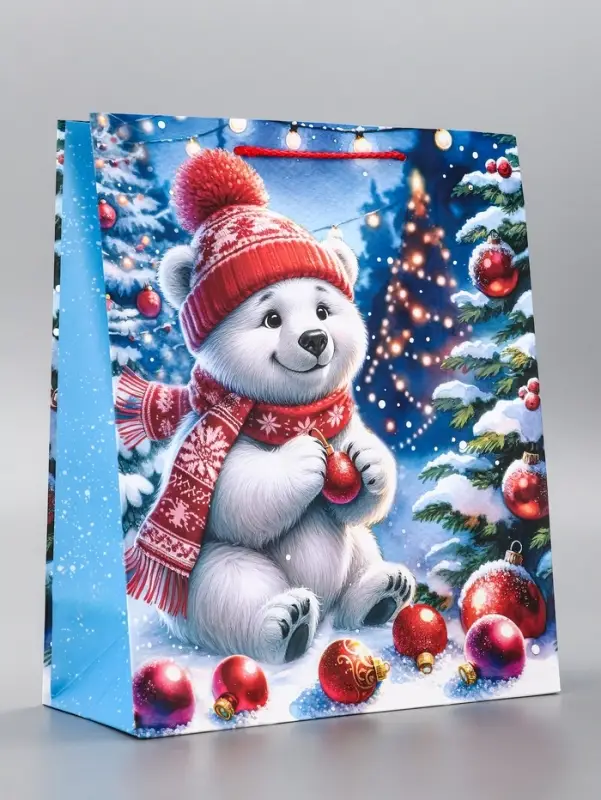 Пакет подарочный новогодний ламинированный, «Зимние забавы» , 26×12×32 см