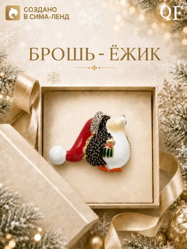 Брошь новогодняя &laquo;Ёжик с подарком&raquo;, разноцветная в золоте