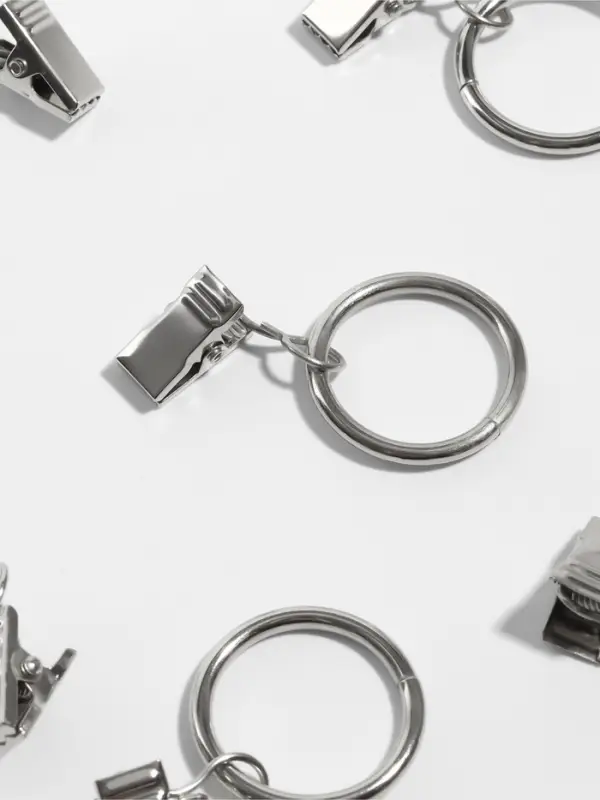 Кольцо для карниза, с зажимом, d=30/38 мм, 10 шт., в блистере, цвет серебряный