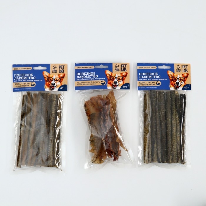 Лакомство для собак натуральное PetLab: Кожа атлантической трески, 40 г. Лакомство для собак натуральное PetLab: Кожа атлантической трески, 40 г.