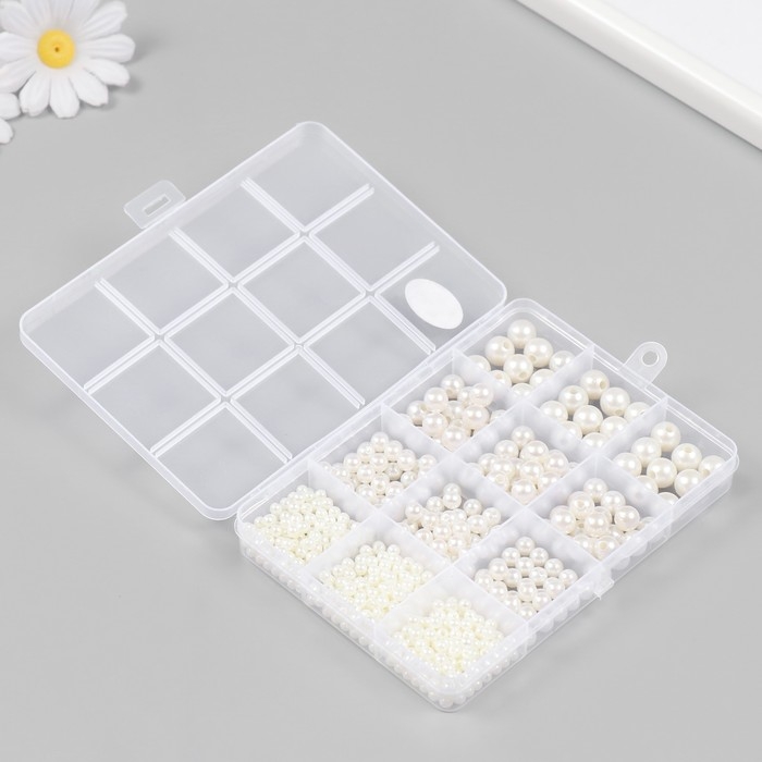 Бусины в шкатулке Бусины в шкатулке "Жемчужные" 12 делений 10х13,5х1,8 см