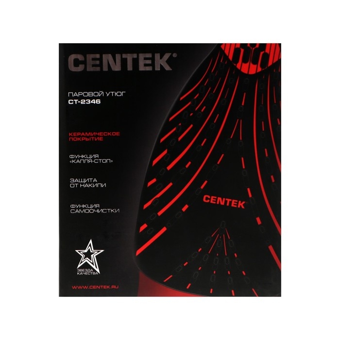 Утюг Centek CT-2346, 3000 Вт, керамическая подошва, паровой удар, самоочистка, красный Утюг Centek CT-2346, 3000 Вт, керамическая подошва, паровой удар, самоочистка, красный
