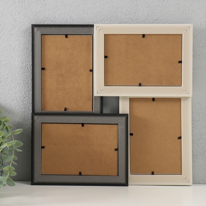 Фоторамка пластик на 4 фото 10х15 см  Фоторамка пластик на 4 фото 10х15 см "Аврора" черно-белая 31,5х31,5 см