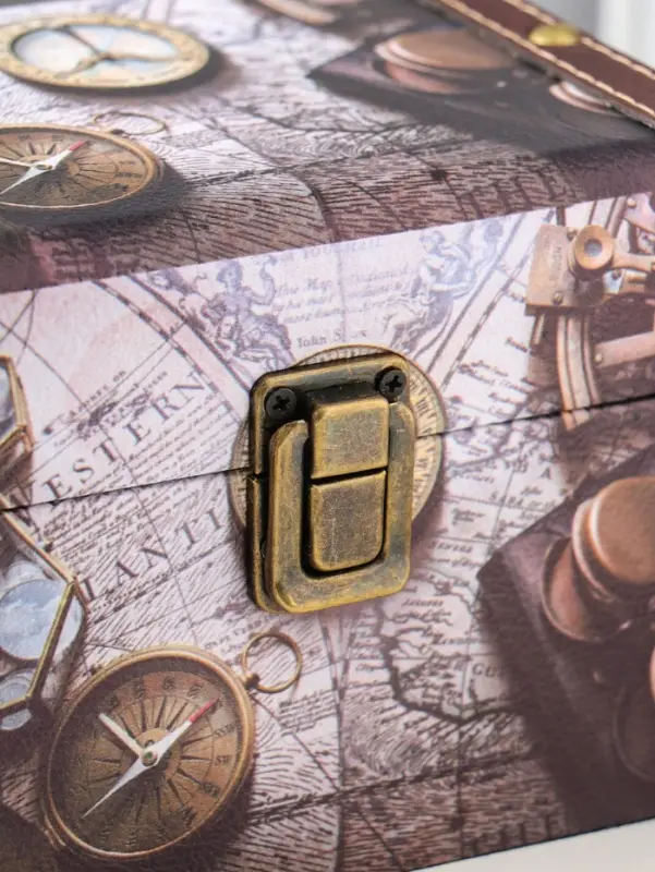 Шкатулка дерево "Карта и компас" набор 3 шт 8,5х12х8,5 12,5х15х11,5 18х15,5х13 см