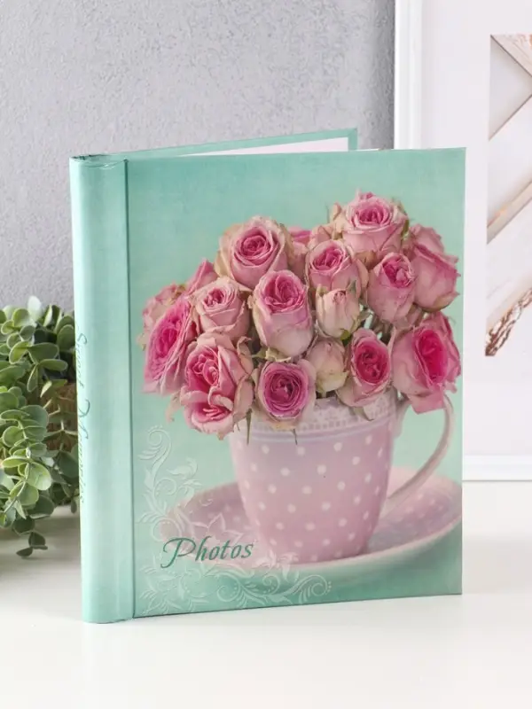 Фотоальбом 20 магнитных листов 23X28см, Фотоальбом 20 магнитных листов 23X28см, "Розы в кружке", пер-т внутр.спираль
