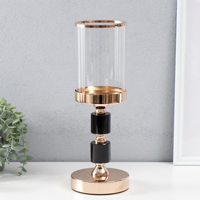 Подсвечник стекло, металл на 1 свечу Подсвечник стекло, металл на 1 свечу "Глэдис" на магните d=8,5 см, золото 11,8х11,8х34 см