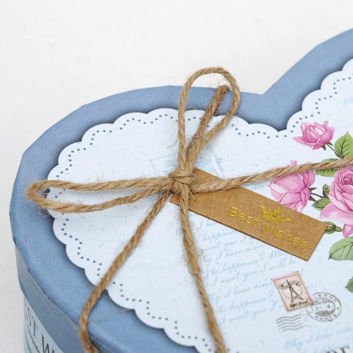 Набор коробок 3 в 1 сердца  Набор коробок 3 в 1 сердца "Розы" голубой, 21 х 19 х 9 - 15.5 х 14 х 6 см