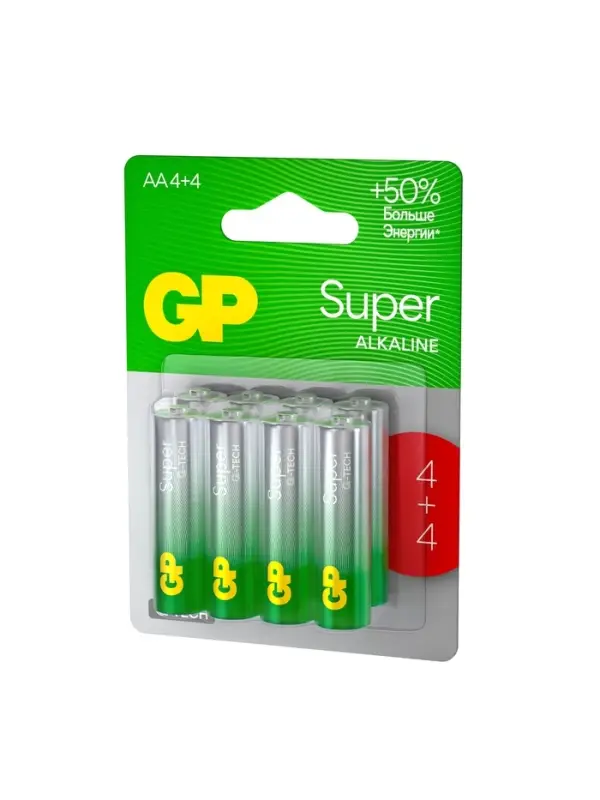 Батарейка алкалиновая GP, AA, LR6-8BL, 1.5 В, блистер, 4+4 шт.
