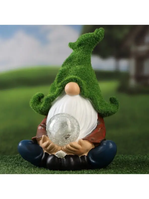 Садовая фигура - фонарь из полистоуна &laquo;Гном предсказатель&raquo;, 16&times;16&times;27 см, Greengo