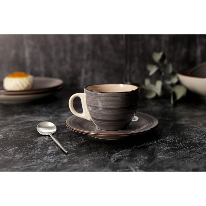 Чайная пара керамическая Доляна «Морской мир», 2 предмета: чашка 200 мл, блюдце d=14,5 см, цвет коричневый Чайная пара керамическая Доляна «Морской мир», 2 предмета: чашка 200 мл, блюдце d=14,5 см, цвет коричневый