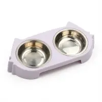 Миска двойная &laquo;Кот&raquo;, 2&times;160 мл, 30.5&times;14.9&times;5.4 см, на пластиковом основании, металл, лавандовая