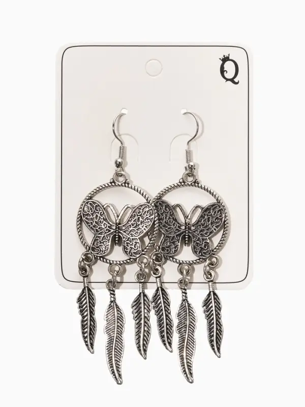 Серьги висячие &laquo;Бабочка. Ловец снов&raquo;, метал, цвет чернёное серебро