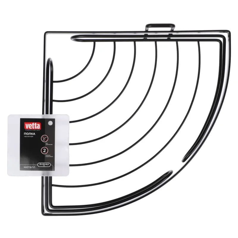 VETTA Полка настенная, угловая, металл, 31x22x6,5 см, черный