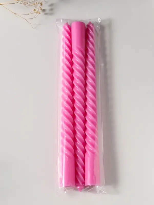 Набор свечей витых 25 см, 3 шт., 57 г, 5 ч, розовый