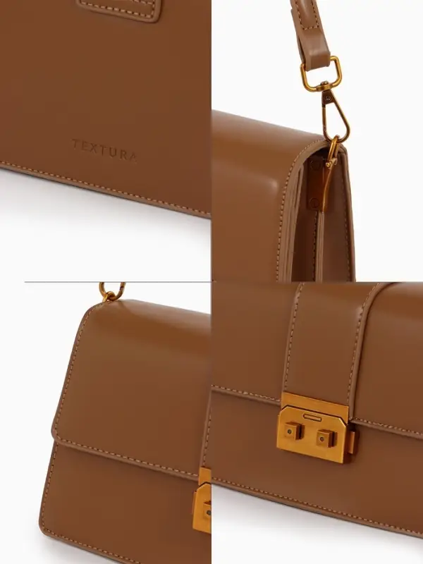 Сумка женская мессенджер TEXTURA на клапане, 26&times;8.5&times;14 см, светло-коричневая