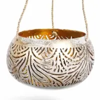 Подсвечник подвесной из кокоса, 14&times;14&times;10 см, бело-золотой