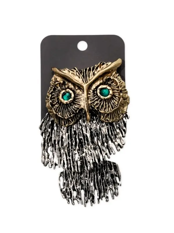 Брошь "Сова" крупная, подвижная, цветная