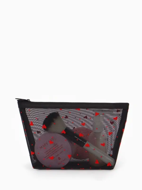 Косметичка дор Сердца, сетка 17*6,5*13,5, отд на молнии, черный Косметичка дор Сердца, сетка 17*6,5*13,5, отд на молнии, черный