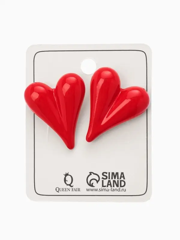 Серьги &laquo;Вытянутые сердечки&raquo;, красные в золоте