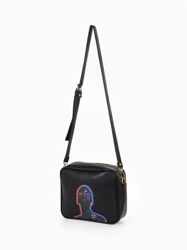 Сумка женская на молнии TEXTURA, 22&times;8&times;17 см, с цветным принтом, чёрная